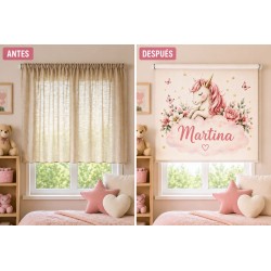 Estor Infantil Personalizado Unicornio con Nombre | Estor para habitación de bebé y niña| Estores Iroa