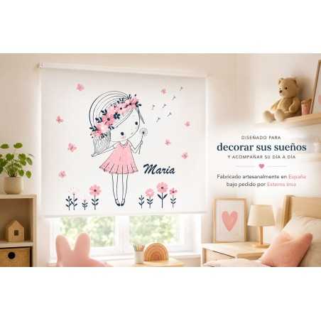 Estor Enrollable Infantil Personalizado con Nombre | Diente de León Niña | Estores Iroa