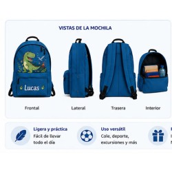 Mochila Dinosaurio Personalizada con Nombre | Mochila Escolar Infantil Dinosaurio Azul | Estores Iroa
