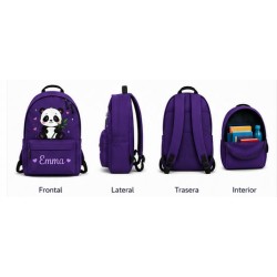 Mochila Escolar Personalizada Panda con Nombre | Mochila Infantil niña| Estores Iroa
