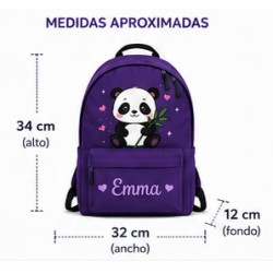 Mochila Escolar Personalizada Panda con Nombre | Mochila Infantil niña| Estores Iroa