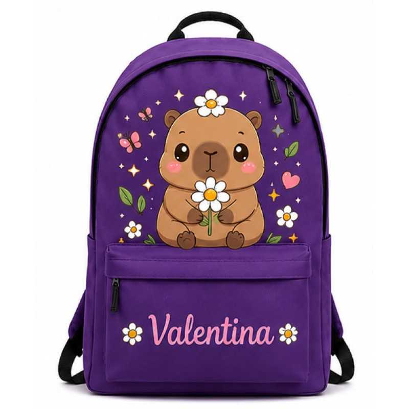 Mochila Personalizada Capibara Kawaii Lila con Nombre | Estores Iroa