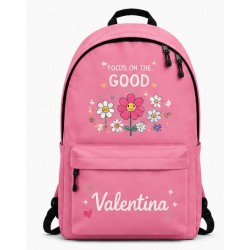 Mochila Personalizada Focus on the Good | Mochila Escolar Floral Aesthetic Estores Iroa