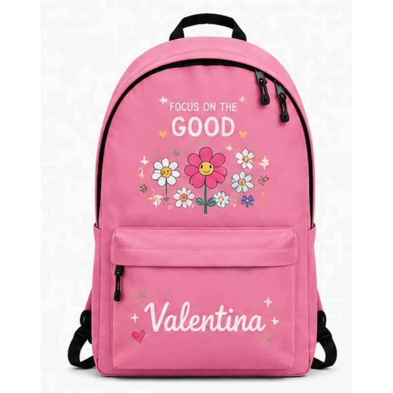 Mochila Personalizada Focus on the Good | Mochila Escolar Floral Aesthetic Estores Iroa
