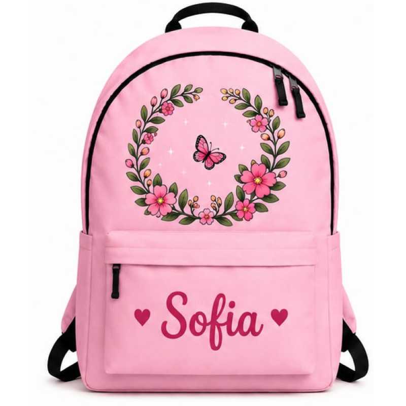 Mochila Escolar Personalizada con Nombre Flores | Mochila Infantil Niña | Estores Iroa