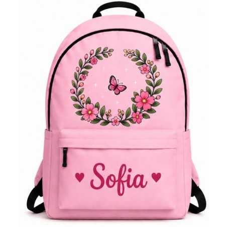 Mochila Escolar Personalizada con Nombre Flores | Mochila Infantil Niña | Estores Iroa