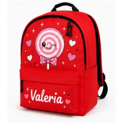 Mochila Escolar Personalizada con Nombre Piruleta | Mochila Infantil Roja | Estores Iroa