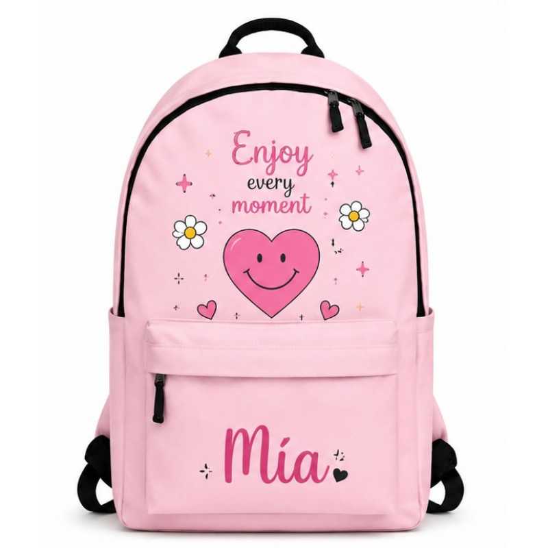 Mochila Personalizada Enjoy Every Moment | Mochila escolar infantil Con Nombre Niña | Estores Iroa