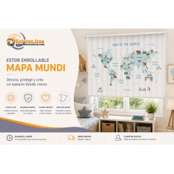 Estor Enrollable Infantil Mapa Mundi a Medida | Estores Iroa