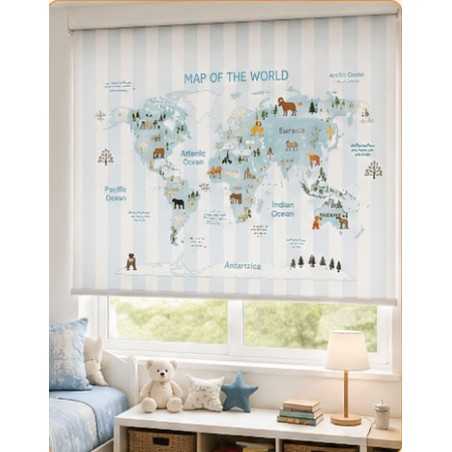 Estor Enrollable Infantil Mapa Mundi a Medida | Estores Iroa