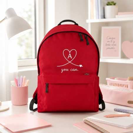 Mochila escolar juvenil roja personalizada con inicial | Heart Line| Estores Iroa