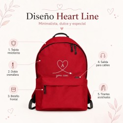 Mochila escolar juvenil roja personalizada con inicial | Heart Line| Estores Iroa