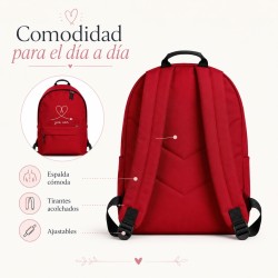 Mochila escolar juvenil roja personalizada con inicial | Heart Line| Estores Iroa