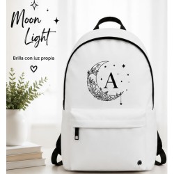Mochila escolar juvenil blanca personalizada con inicial | Moon Light | Estores Iroa
