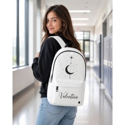 Mochila escolar juvenil blanca Moon con nombre opcional | Estores Iroa