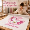 Estor Enrollable Infantil Niña Personalizado con Nombre - Diseño Unicornio Bebe Rosa y Blanco- Estores Iroa