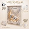 Estor enrollable infantil personalizado con nombre – Estor bebé luna y osito | Estores Iroa