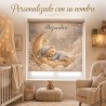Estor enrollable infantil personalizado con nombre – Estor bebé luna y osito | Estores Iroa
