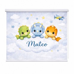 Estor Infantil Dinosaurios Personalizado con Nombre | Estor Bebé Azul | Estores Iroa
