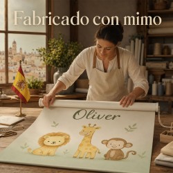 Estor enrollable Infantil Personalizado con Nombre – Animales Baby Jungle ( Niño Unisex)