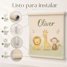 Estor enrollable Infantil Personalizado con Nombre – Animales Baby Jungle ( Niño Unisex)