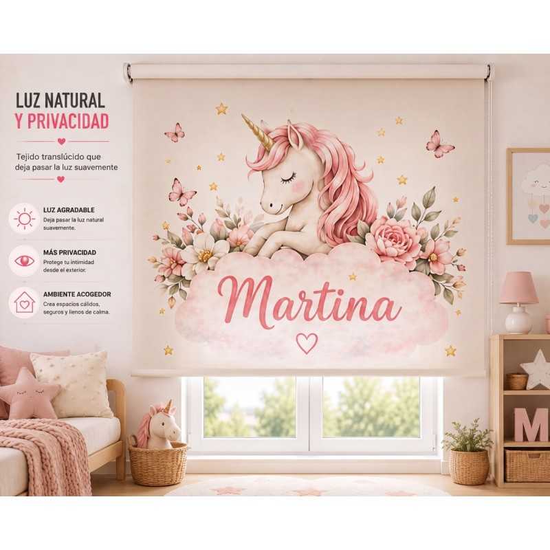 Estor Infantil Personalizado Unicornio con Nombre | Estor para habitación de bebé y niña| Estores Iroa
