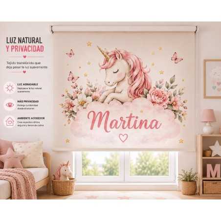 Estor Infantil Personalizado Unicornio con Nombre | Estor para habitación de bebé y niña| Estores Iroa