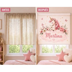 Estor Infantil Personalizado Unicornio con Nombre | Estor para habitación de bebé y niña| Estores Iroa