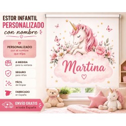 Estor Infantil Personalizado Unicornio con Nombre | Estor para habitación de bebé y niña| Estores Iroa
