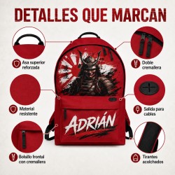 Mochila Escolar Personalizada Samurái con Nombre | Estores Iroa