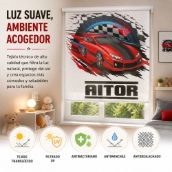 Estor Enrollable Infantil Coche de Carreras | Estores Iroa