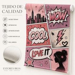 Estor Juvenil Cómic Rosa a Medida | Translúcido, Opaco o Screen| Estores Iroa