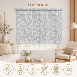 Estor Enrollable Decorativo Gris Moderno – Hojas Blancas Minimalista- Estores Iroa