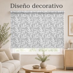 Estor Enrollable Decorativo Gris Moderno – Hojas Blancas Minimalista- Estores Iroa