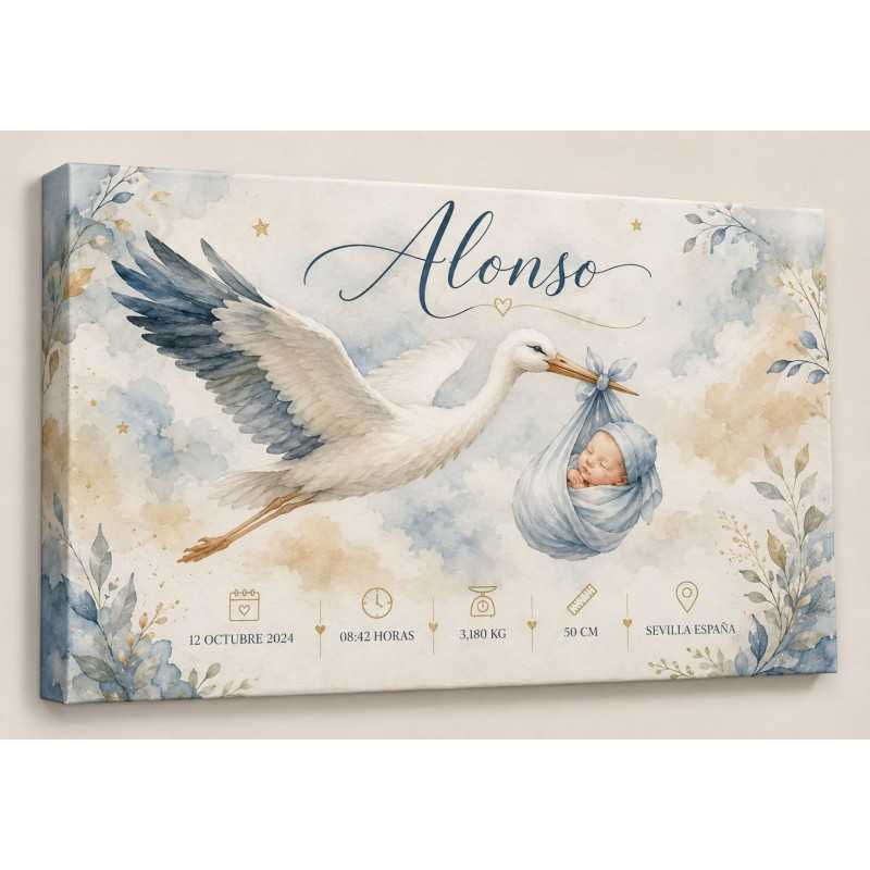 Cuadro Natalicio Bebé Niño Cigüeña | Estores Iroa