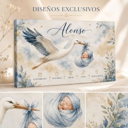Cuadro Natalicio Bebé Niño Cigüeña | Estores Iroa