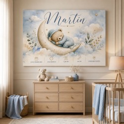 Cuadro Natalicio Bebé Niño Osito Luna | Estores Iroa