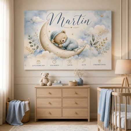 Cuadro Natalicio Bebé Niño Osito Luna | Estores Iroa