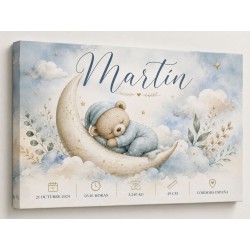 Cuadro Natalicio Bebé Niño Osito Luna | Estores Iroa