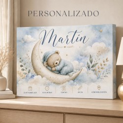 Cuadro Natalicio Bebé Niño Osito Luna | Estores Iroa