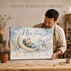 Cuadro Natalicio Bebé Niño Osito Luna | Estores Iroa