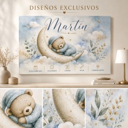 Cuadro Natalicio Bebé Niño Osito Luna | Estores Iroa