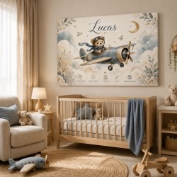 Cuadro Natalicio Bebé Niño Osito Aviador | Estores Iroa