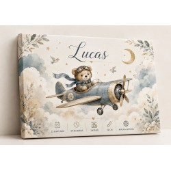 Cuadro Natalicio Bebé Niño Osito Aviador | Estores Iroa