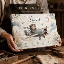 Cuadro Natalicio Bebé Niño Osito Aviador | Estores Iroa