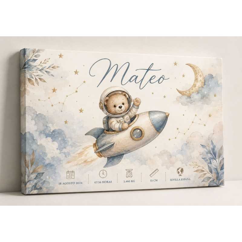 Cuadro Natalicio Bebé Niño Osito Astronauta | Estores Iroa