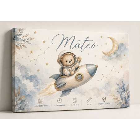 Cuadro Natalicio Bebé Niño Osito Astronauta | Estores Iroa
