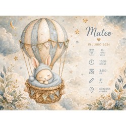 Cuadro Natalicio Bebé Niño Globo Aerostático | Estores Iroa