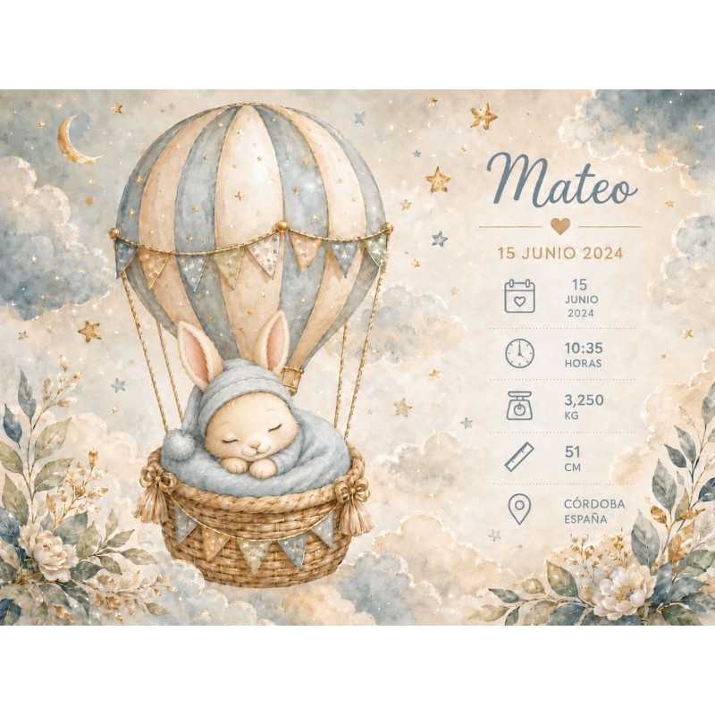 Cuadro Natalicio Bebé Niño Globo Aerostático | Estores Iroa