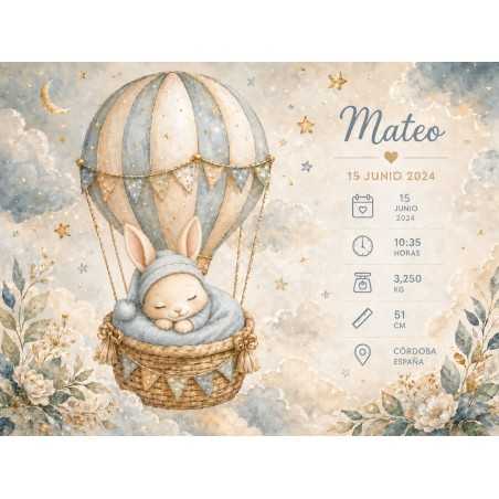 Cuadro Natalicio Bebé Niño Globo Aerostático | Estores Iroa